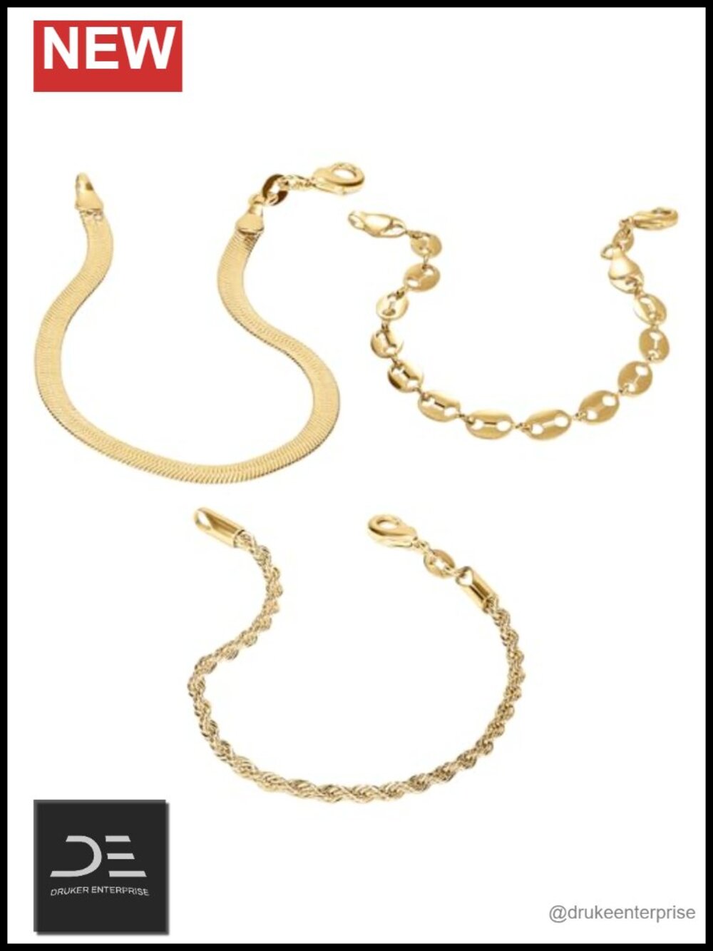 3-Piece Stackable Gold Bracelet Set for Women, Waterproof, Tarnish-Free, PVD